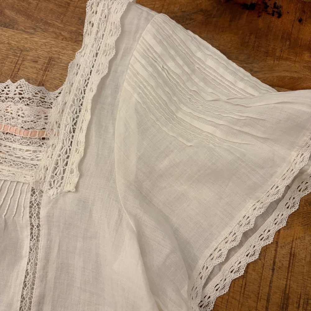 DOEN Ginger Top M Salt Lace Trim Pintuck Blouse Ramie Boho Cottagecore Prairie - Picture 10 of 13